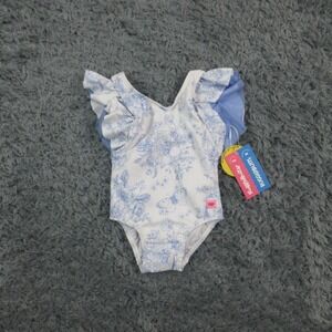 RuffleButts Swimsuit One Piece Girls 12-18M Blue Butterfly Toile UPF 50+ NWT
